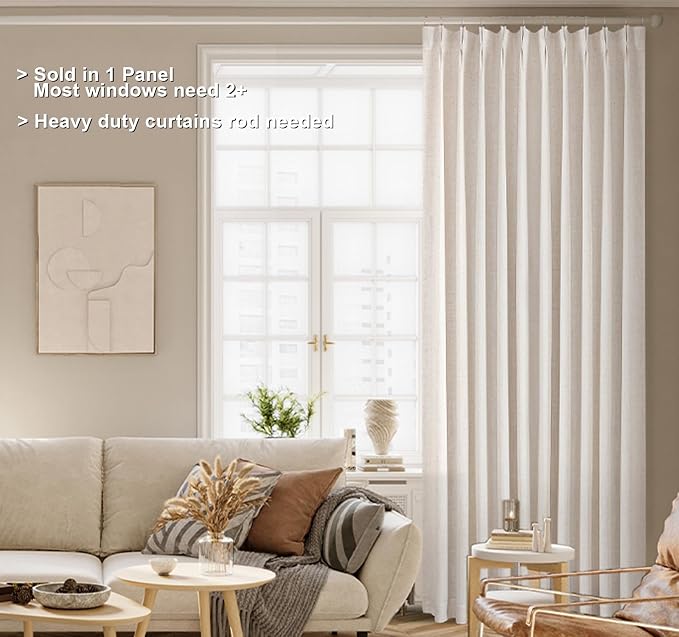 Vision Home Natural Pinch Pleated Full Blackout Curtains Linen Blended Room - Image 2