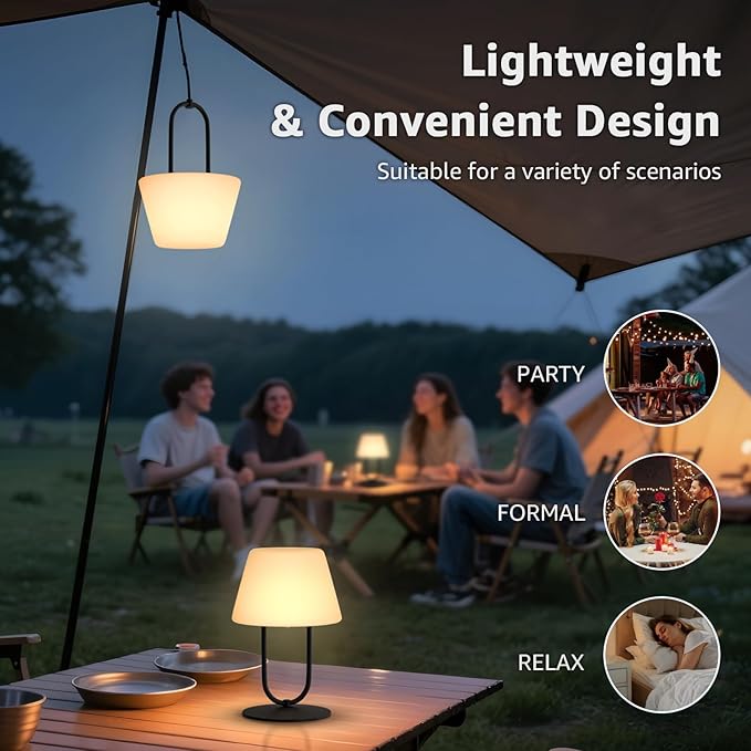 FUYO Outdoor Cordless Table lamp Rechargeable, Portable Dimmable Night Lights, Water-Resistant Shower Lamps, Touch Bedside Lamp for Patio/Bedroom/Living Room/Indoor/Restaurant(Black)