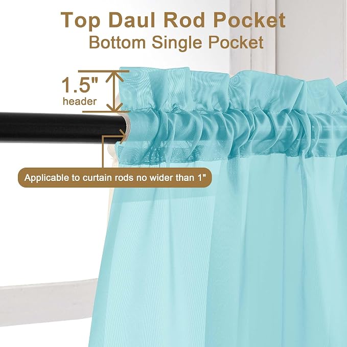 Chyhomenyc Sheer Curtains 63 Inch Length 2 Panels, Aqua | Light Filtering - Image 5