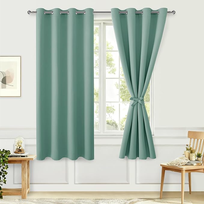 Blackout Curtains for Bedroom, Sage Green, 52 x 63 Inch, 2 Panels | Thermal by Hiasan