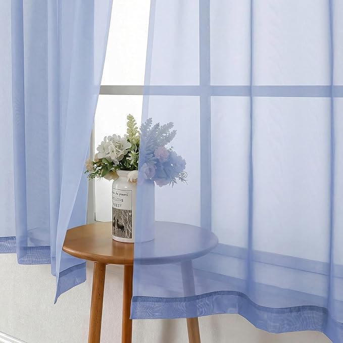 Denim Blue Sheer Curtains 63 Inch Length 2 Panels, Light Filtering Voile - Image 4