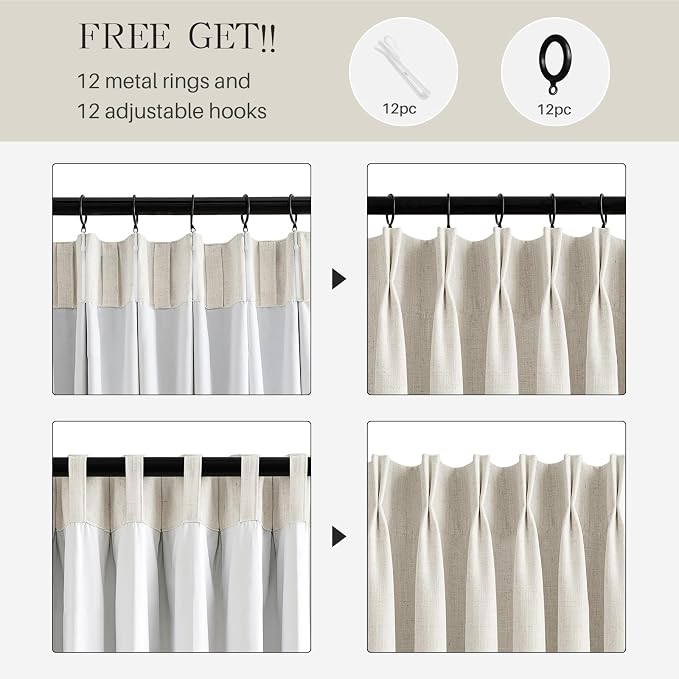 Pinch Pleated Linen Curtains 100% Blackout 95 Inches Long - Image 5