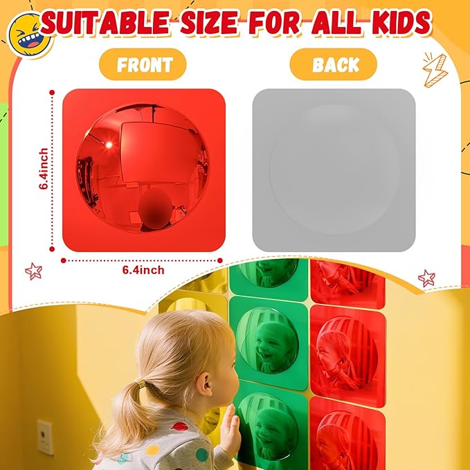 Geiserailie 9 Pcs Christmas Sensory Wall Mirror Acrylic Bubble Mirror Toys for Classroom Calming Corner Items - Sensory Room Have Visual, Tactile Stimulation (6 x 6 Inch,Red,Yellow,Green)