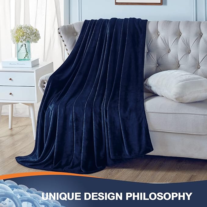 Walensee Navy Blue Fleece Blanket Plush Throw Fuzzy Lightweight (Throw Size 50x60 Navy Blue) Super Soft Microfiber Dark Blue Flannel Blankets for Couch, Bed, Sofa Ultra Warm and Cozy for All Seasons