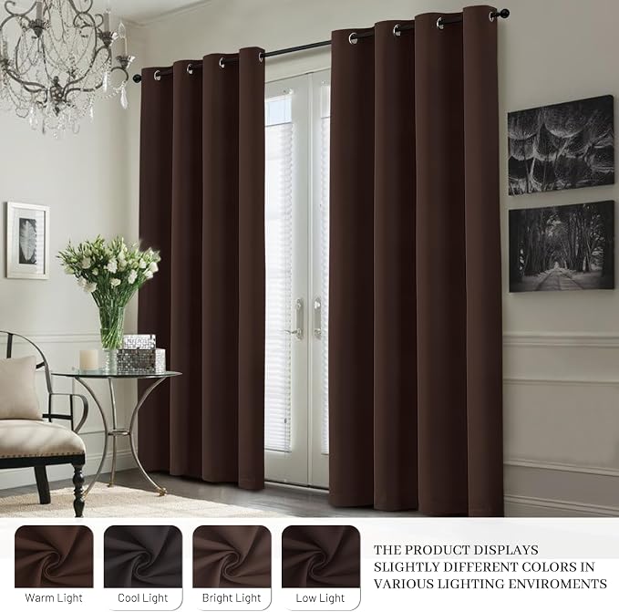 Yakamok Brown 100% Blackout Curtain Panels 63 inches, 2 Panels | Blackout - Image 7