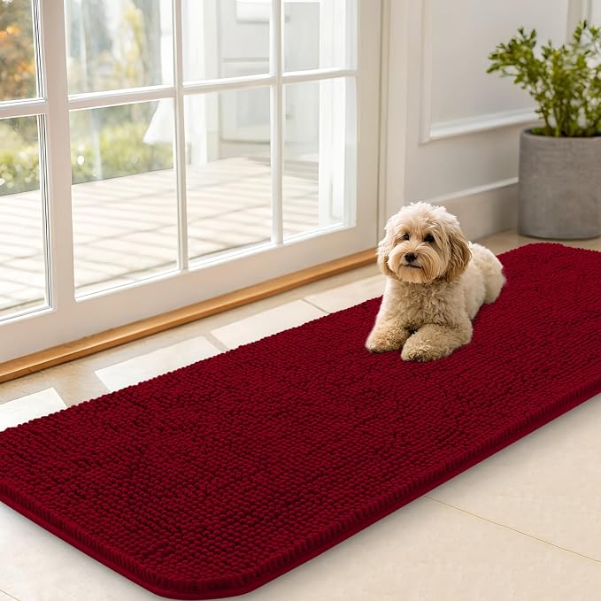 OLANLY Dog Door Mat for Muddy Paws 59x20, Super Absorbent Chenille Mud Mat | Red by OLANLY