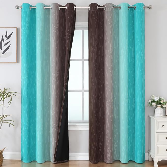 Brown and Teal Ombre Blackout Curtains - Image 2