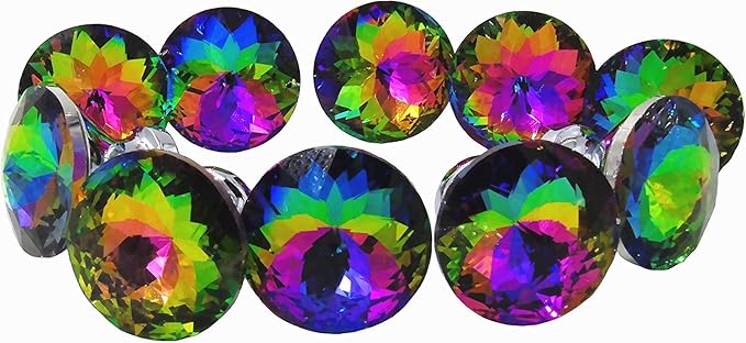 12pcs-Pack 30MM Colorful Crystal Glass Cupboard Wardrobe Cabinet Drawer Knob Door Pull Handle (Colorful)