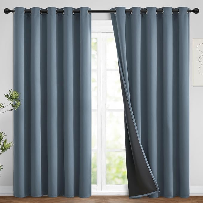 Yakamok Stone Blue 100% Blackout Curtains 96 Inches Long 62" Wide 2 Panel | by Yakamok