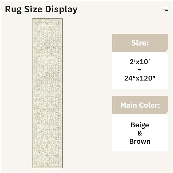 Soalmost Runner Rug 2x10 Washable Hallway Kitchen Runners Beige/Brown | - Image 5