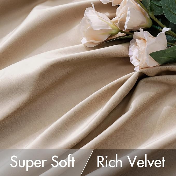 MIULEE Velvet Curtains 52x108 inches 2 Panels Camel Beige Blackout Curtains | - Image 4