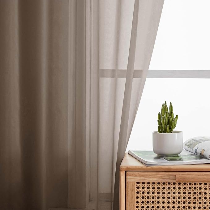 Chocolate Kitchen Curtains 30 Inch Length Tier 2 PCS, Solid Soft Airy Half - Image 7