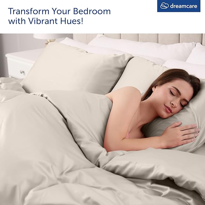 DREAMCARE King Size Sheets Set – 4 pcs Cooling Sheets – up to 21” Deep Pocket King Sheet Set – Hotel Luxury Sheets & Pillowcases – Superior Softness 100% Microfiber with Side Pocket - Beige