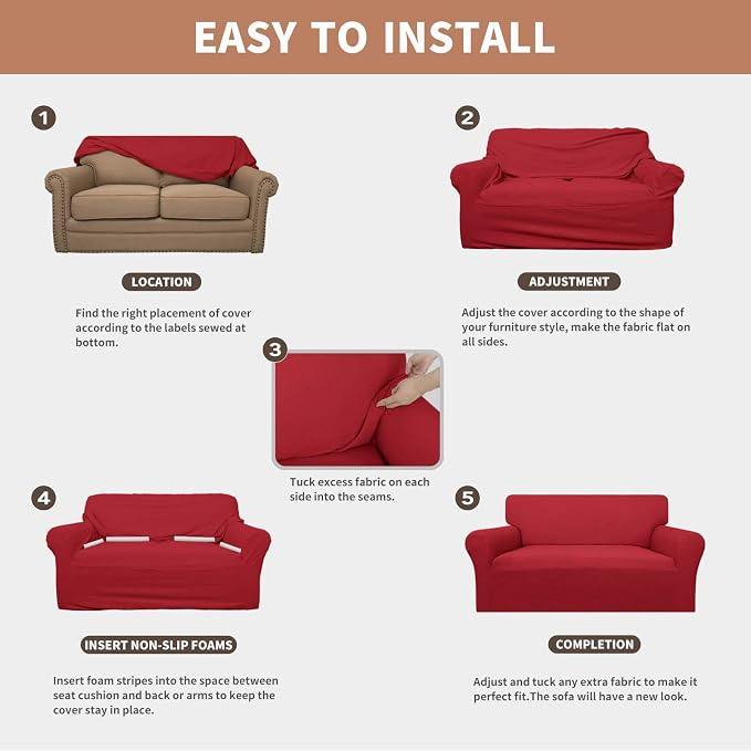 Easy-Going 100% Waterproof Loveseat Couch Cover Stretch Jacquard Sofa Cover | - Image 5