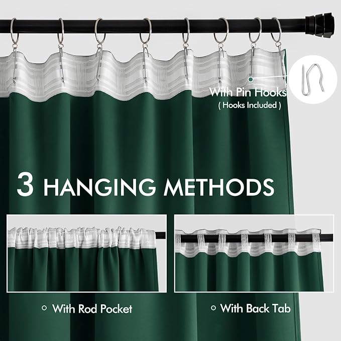 MIULEE Christmas Hunter Green Back Tab Blackout Curtains 52"x108" 2 Panels | - Image 3