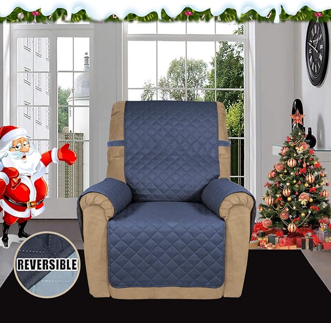 Easy-Going Reversible Couch Cover, Recliner 19 in, Dark Blue/Light Blue | - Image 2