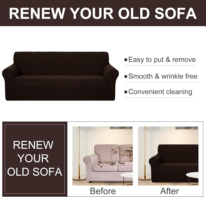 U-NICE HOME Oversized Stretch Couch Cover Slipcover, Chocolate | 3 Cushion Sofa - Image 5