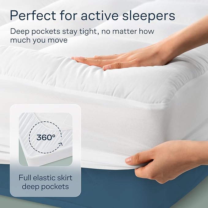 Cloud-Like Full Size Mattress Topper - 100% Cotton Top Mattress Pad for Back Pain Relief - Breathable & Naturally Cooling for Hot Sleepers, White