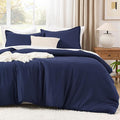Litanika Navy Blue Comforter Set Queen Size, 3 Pieces Lightweight Solid Bedding Comforter Set, All Season Fluffy Down Alternative Bed Set (90x90In Comforter & 2 Pillowcases)