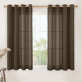 Dark Brown Linen Sheer Curtains 54 Inch Length 2 Panels, Short Linen Textured by LAMIT
