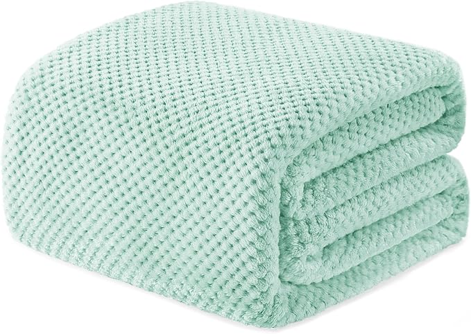 Exclusivo Mezcla Soft Waffle Fleece Bed Blanket Twin Size, Mint Green | by ExclusivoMezcla