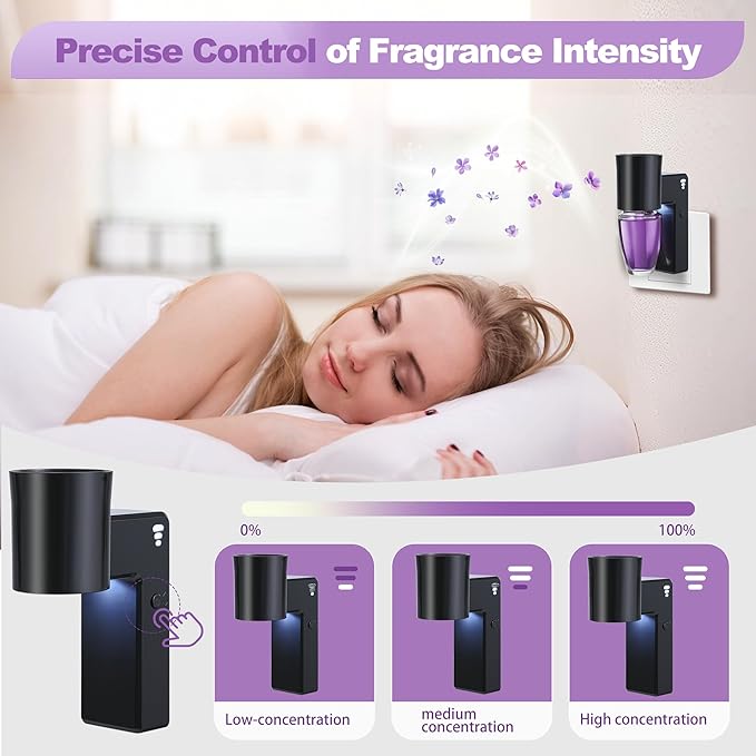 2 PCS Wall Fragrance Plug in with Night Light and Oil Diffuser Plug with Upgraded Fragrance Concentration Control, Compatible with Bath and Body Works WallFower for Home, Black