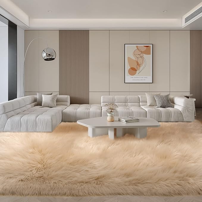 SERISSA 8x10 Fluffy Beige Faux Fur Area Rug - Image 2
