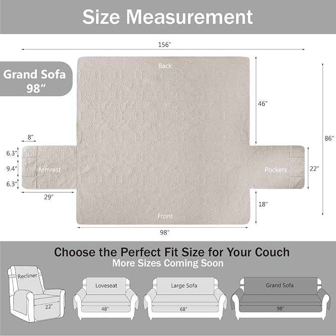 Quilted Grand Sofa Covers for 4 Cushion Couch, Couch Cover for Grand Sofa - Image 7
