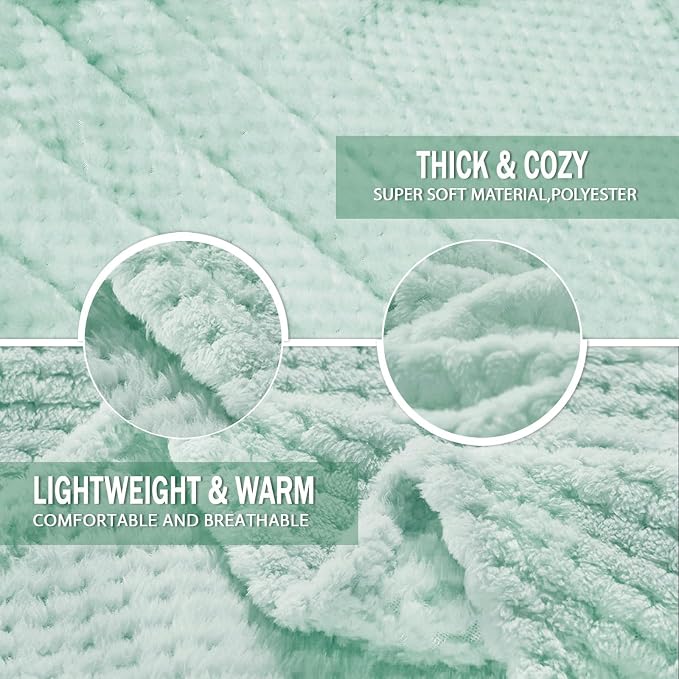 Exclusivo Mezcla Soft Waffle Fleece Bed Blanket King Size, Mint Green | - Image 6