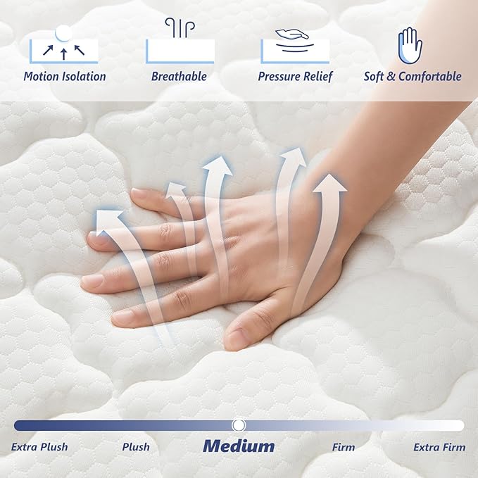Twin Mattress 10 Inch Twin Size Mattresses - Memory Foam & Pocket Coils Springs, Pressure Relief, Medium Firm Comfort, Motion Isolation, Ideal for All Sleep Positions, CertiPUR-US Certified