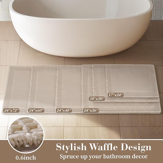 RESARE Waffle Bath Mat for Bathroom Non Slip Bathroom Rugs 20x32 Pale Beige | - Image 5