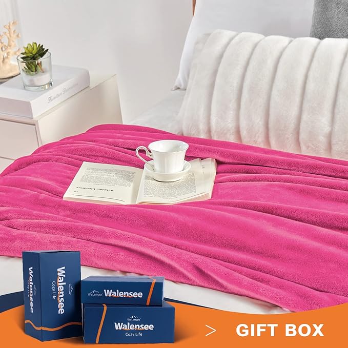 Walensee Fleece Blanket Plush Throw Fuzzy Lightweight (Twin Size 60x80 Hot Pink) Super Soft Microfiber Flannel Blankets for Couch, Bed, Sofa Ultra Luxurious Warm and Cozy for All Seasons