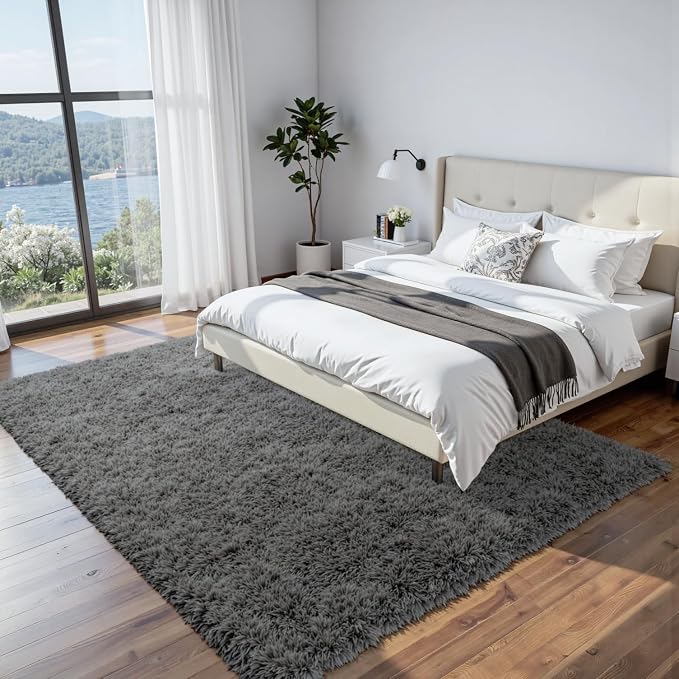 6x9 Fluffy Shag Area Rugs for Living Room Bedroom: Soft Plush Carpet Grey | - Image 2