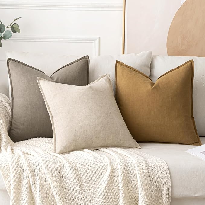 MIULEE Decorative Linen Euro Sham Pillow Covers 24x24 Inch Tan Taupe | Boho - Image 5