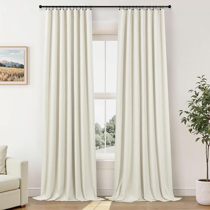 Extra Wide 60 Inch Width 100% Blackout Linen Curtains 102 Inches Long 2 Panels - Image 9