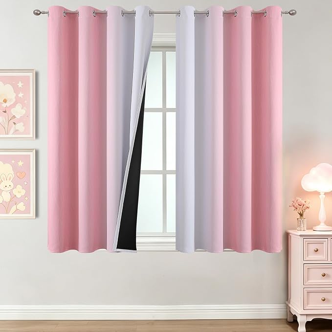 Pink and Greyish White Ombre Blackout Curtains by ESTELARTEXTILER