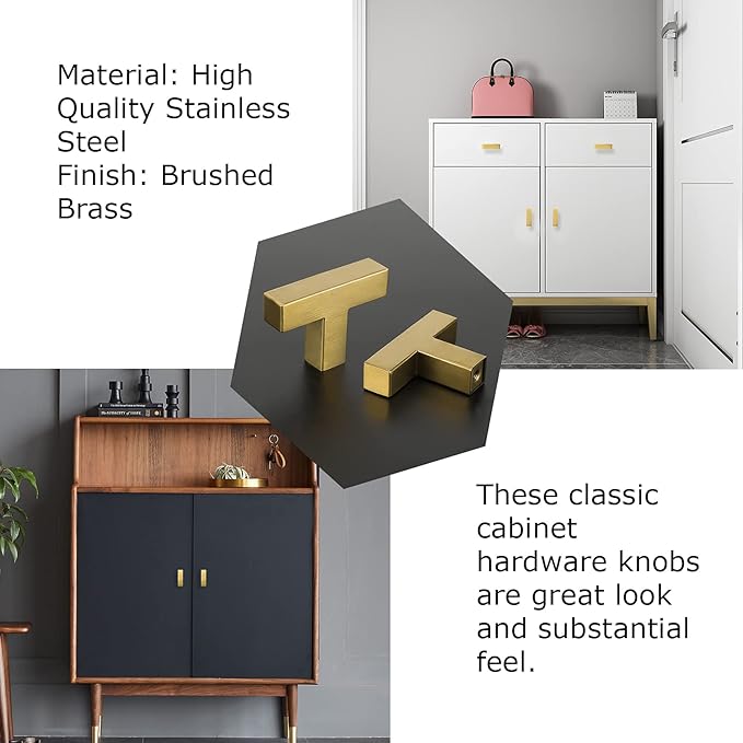 LONTAN 100 Pack Dresser Knobs Brushed Brass Kitchen Cabinet knobs Square Gold Cabinet Door Hardware for Bathroom Closet Cupboard