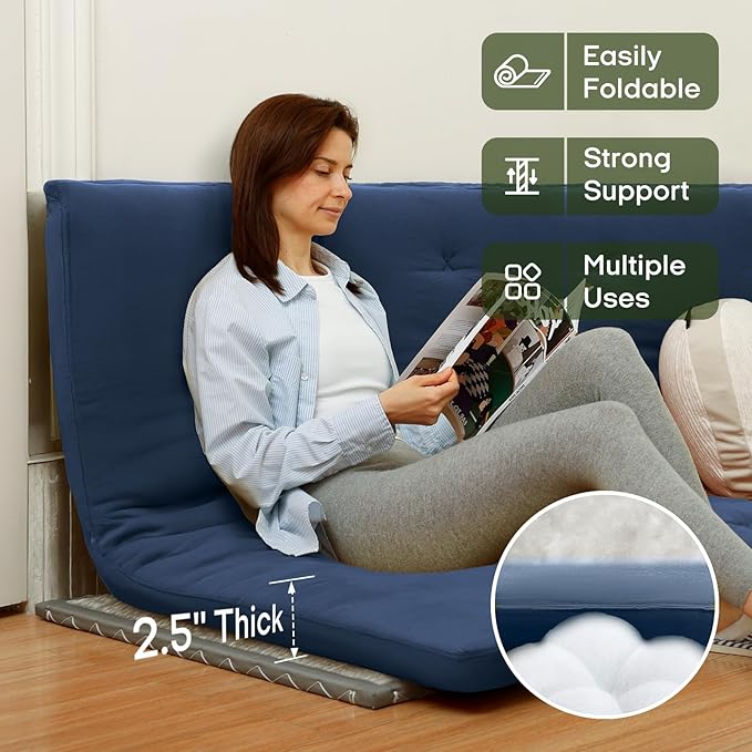 ZonLi Japanese Floor Futon Mattress Queen Size 80"x 60", 100% Cotton Cover 2.5'' Thicken Tatami Mattress, Foldable Sleeping Pad, Portable Dormitory Tatami Mat, Roll Up Floor Lounger Bed for Adult
