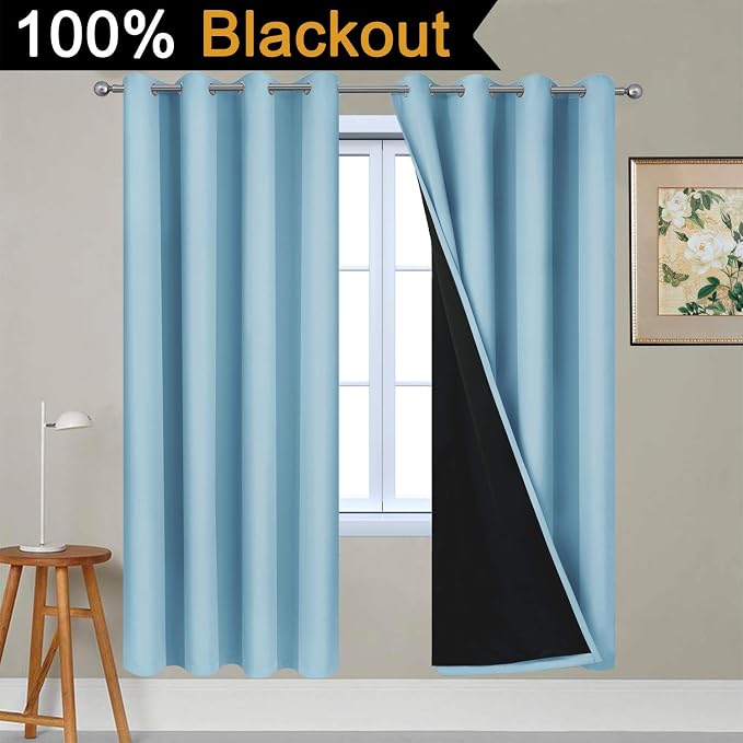 Yakamok Sky Blue 100% Blackout Curtains 72 Inches Long 52" Wide 2 Panel | - Image 2