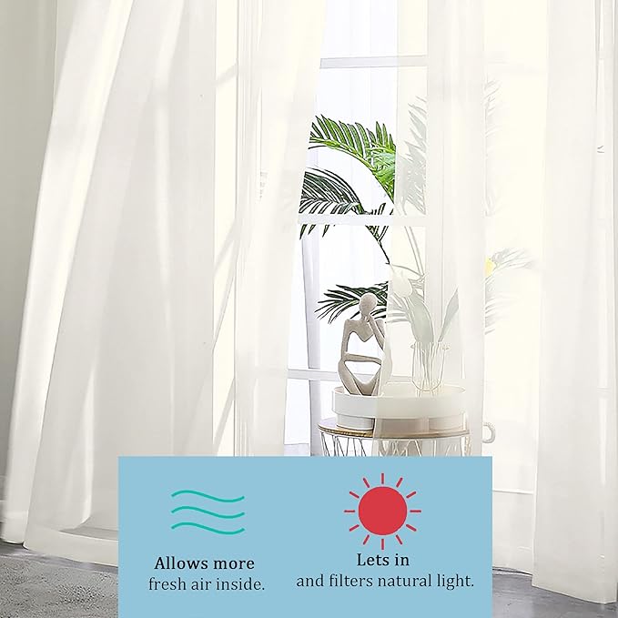 OWENIE Sheer Curtains 84 inch Length, Ivory Sheer Cutains 2 Panels Set for Bedroom/Living Room, Rod Pocket Voile Fimly Drapes, 2pcs, Each 42" W x 84" L