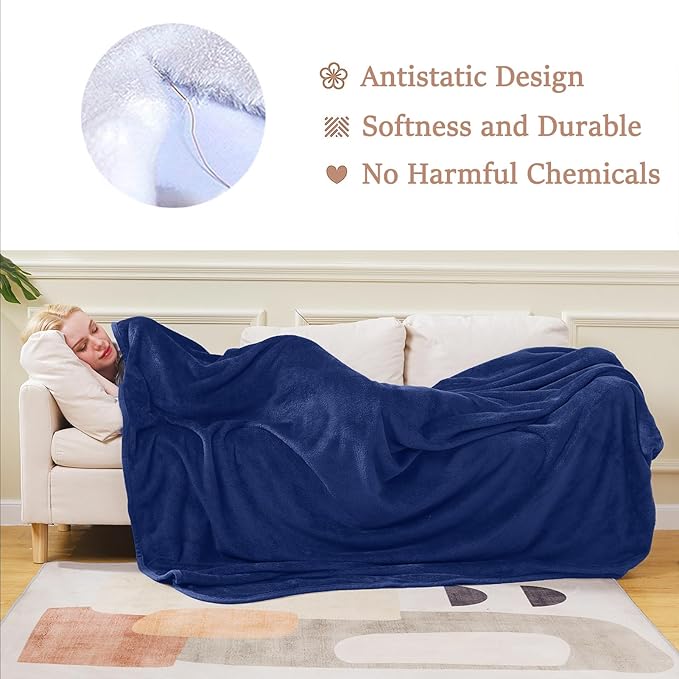 Soft Travel Size Blanket All Season Warm Fuzzy Microplush Lightweight Thermal Fleece Blankets for Couch Bed Sofa,Throw,50x61 Inches,Royal Blue