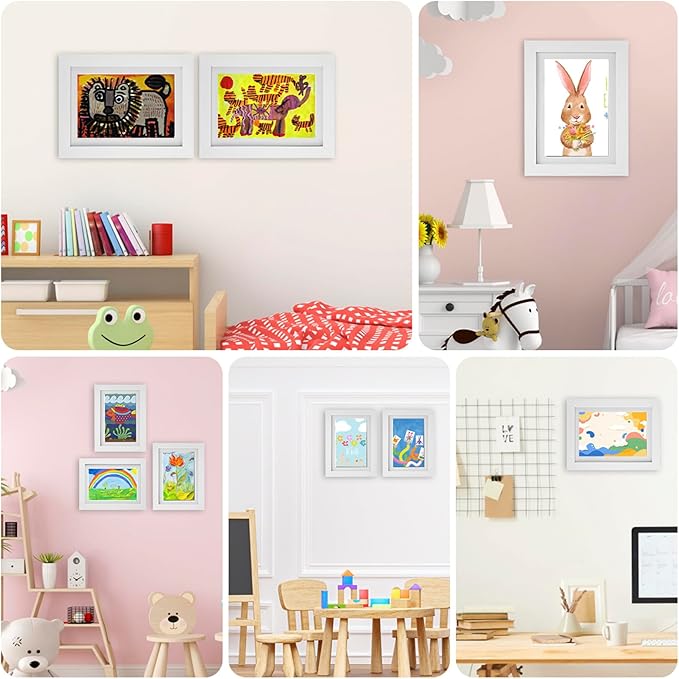 2Pcs Kids Art Frame Changeable 8.5x11 Letter Size Display with Mat Kids Artwork Frame Front Opening Artwork Frames for Kids Art Decorative Art Frames for Kids Art Holds 50-100 Works of Art for Hanging,White