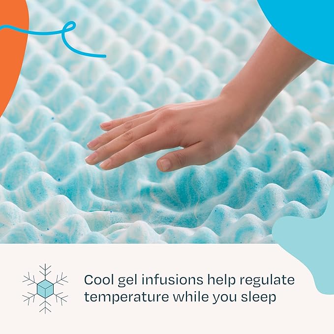 Linenspa 2 Inch Convoluted Gel Swirl Memory Foam Mattress Topper - Promotes Airflow - Relieves Pressure Points - Queen
