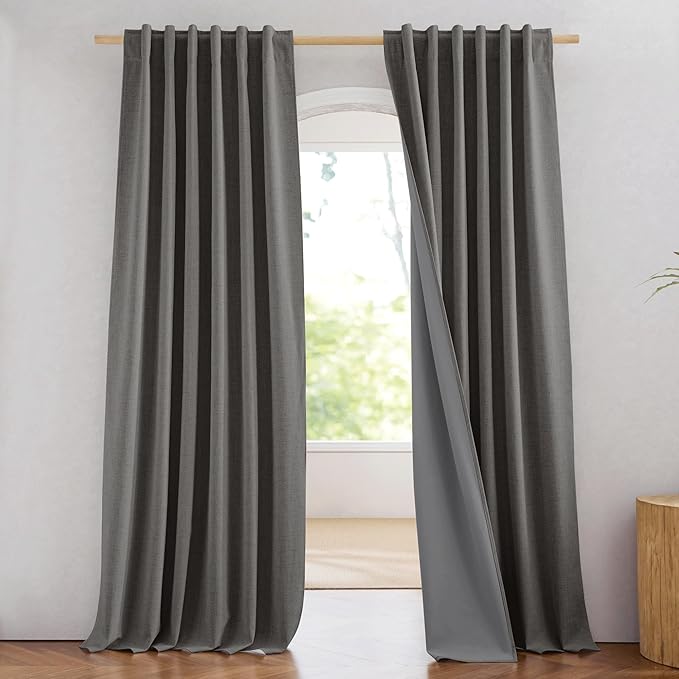 NICETOWN Grizzle Gray Linen 100% Blackout Curtains by NICETOWN