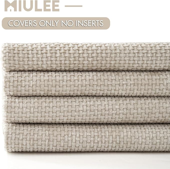 MIULEE Soft Decorative Chenille Pillow Covers Cream 16x16 Pack of 4 | Modern - Image 6
