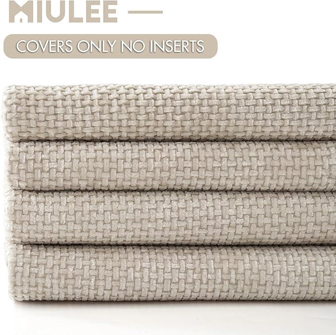 MIULEE Soft Decorative Chenille Pillow Covers Cream 20x20 Pack of 4 | Modern - Image 6