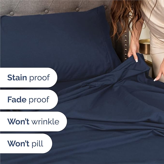 Queen 6 Piece Sheet Set - Comfy Breathable & Cooling - Ultra-Soft Hotel Luxury Bedding Set with 8-16 Inch Deep Pockets - 1 Flat & 1 Fitted Sheet & 4 Pillowcases - Wrinkle Free & Easy Care - Navy Blue