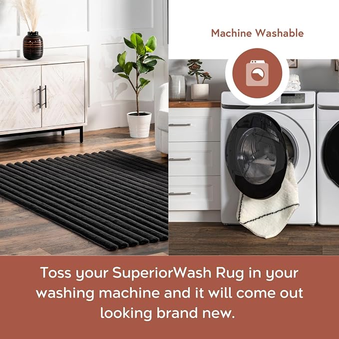 nuLOOM Kai Charcoal Striped Washable Area Rug - Image 2