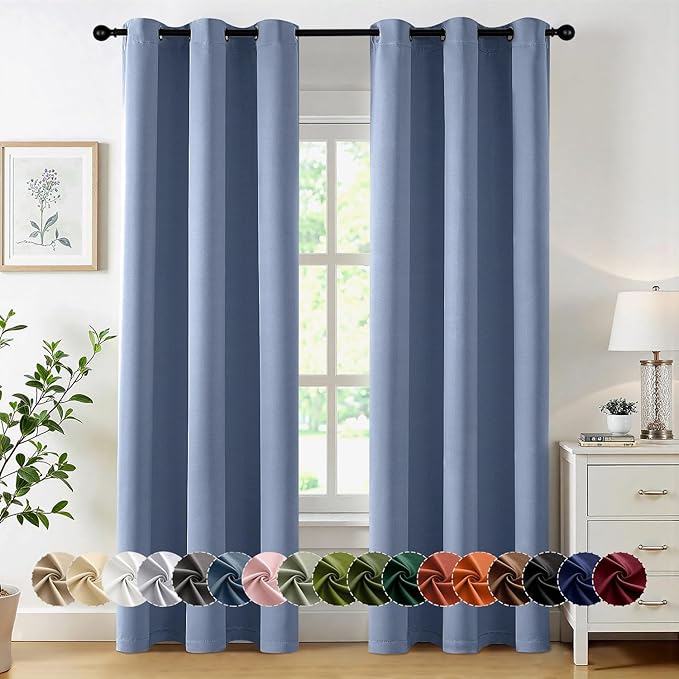MIULEE Blackout Curtains for Bedroom 2 Panels 40 x 84 Inch Long Denim Blue | by MIULEE