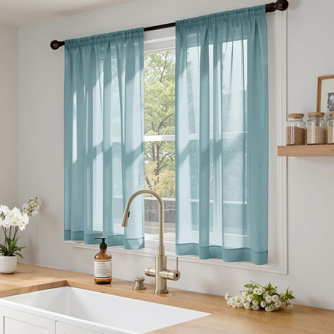 MIULEE Dusty Blue Sheer Curtains 63 Inches Long 4 Panels 42 x 63 Inches | Light - Image 2